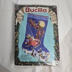 1991 Bucilla To All A Good Night Needlepoint Stocking Kit 18" #60708